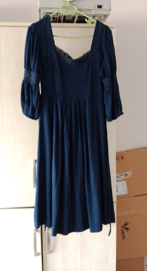 Lacivert Bohem V Yaka Midi Elbise - Görsel 2