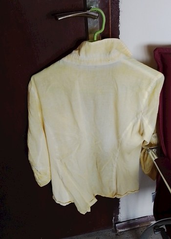 Düğmeli Sarı Keten Kadın Gömlek - Görsel 4