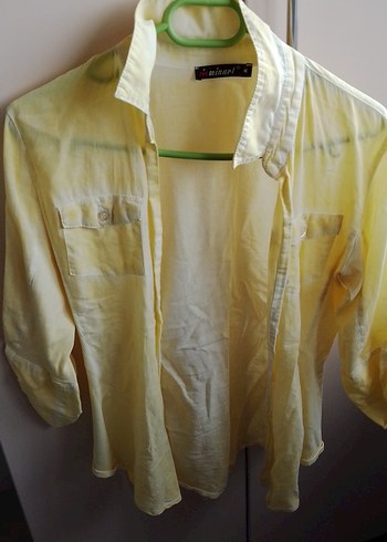 Düğmeli Sarı Keten Kadın Gömlek - Görsel 6