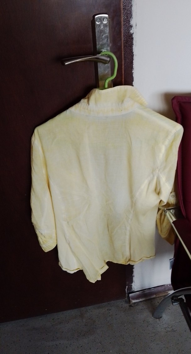 Düğmeli Sarı Keten Kadın Gömlek - Görsel 4