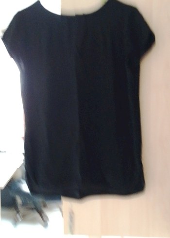 Siyah Kısa Kollu Rahat Kadın Bluz - Görsel 2