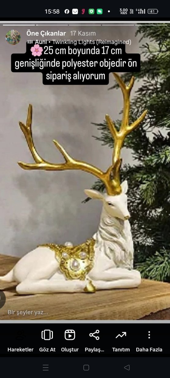 Altın Boynuzlu Beyaz Geyik Biblo - Görsel 2