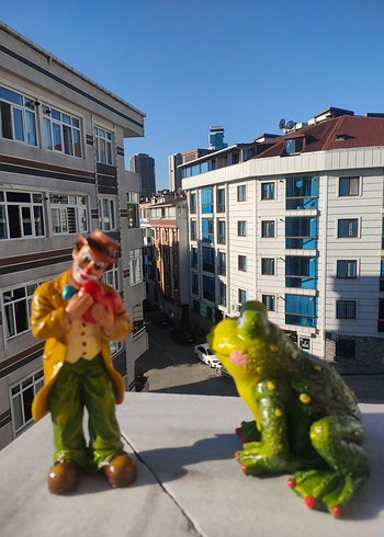 içten selamlayan kalp tutan palyaço  ve sevimli kurbağası - Görsel 6