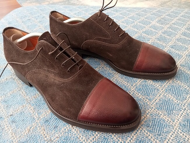 Santoni kahverengi deri süet takım ayakkabısı