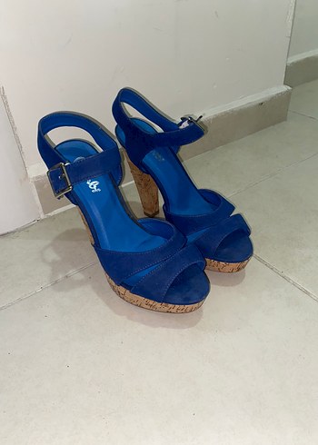 Mavi Süet Platform Topuklu Kadın Ayakkabı - Görsel 2