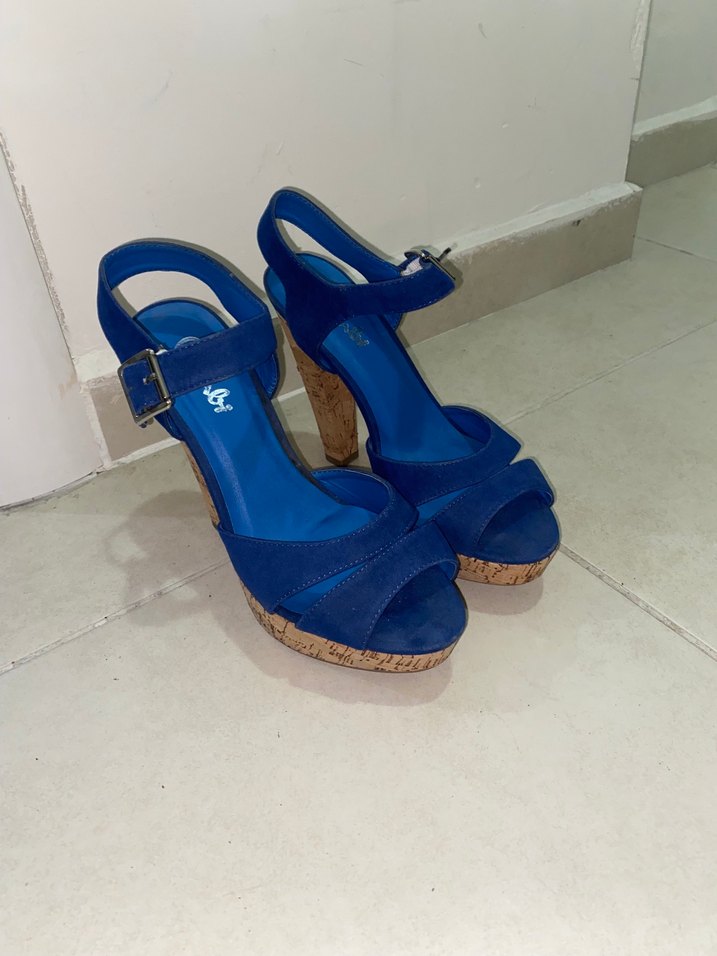 Mavi Süet Platform Topuklu Kadın Ayakkabı - Görsel 2