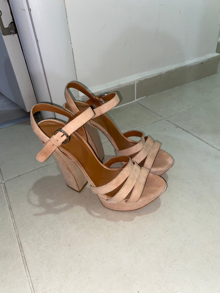 Pudra Süet Platform Topuklu Kadın Sandalet - Görsel 2