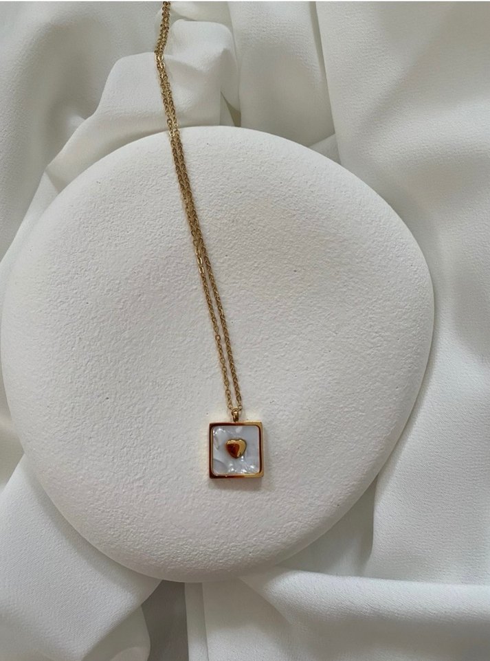 Altın Renkli Kare Desenli Midi Kolye - Görsel 2