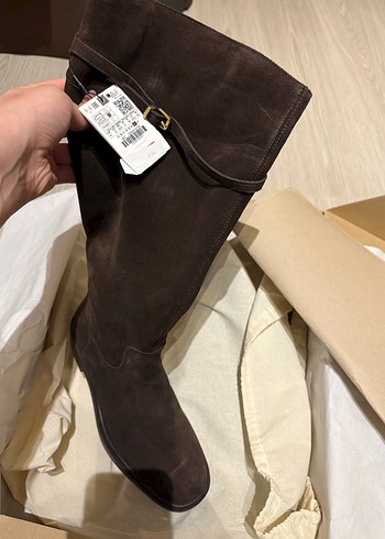 Zara Kahverengi Süet Kemerli Dizüstü Kadın Çizme - Görsel 6