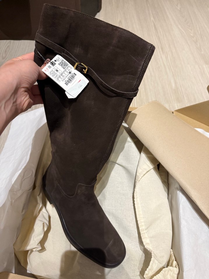 Zara Kahverengi Süet Kemerli Dizüstü Kadın Çizme - Görsel 5