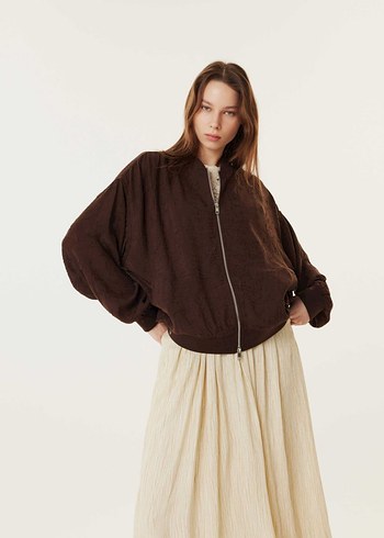 Twist Kahverengi Fermuarlı Kadın Ceket - Görsel 3