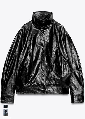 Zara Deri bomber Ceket, Yüksek Yakalı, Kemerli - Görsel 2