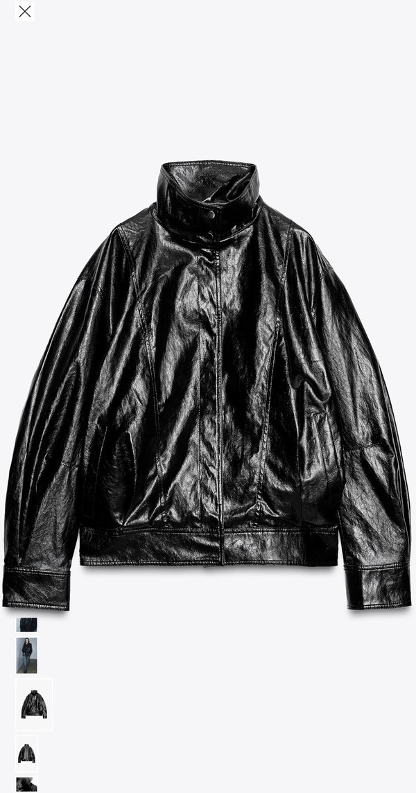 Zara Deri bomber Ceket, Yüksek Yakalı, Kemerli - Görsel 2