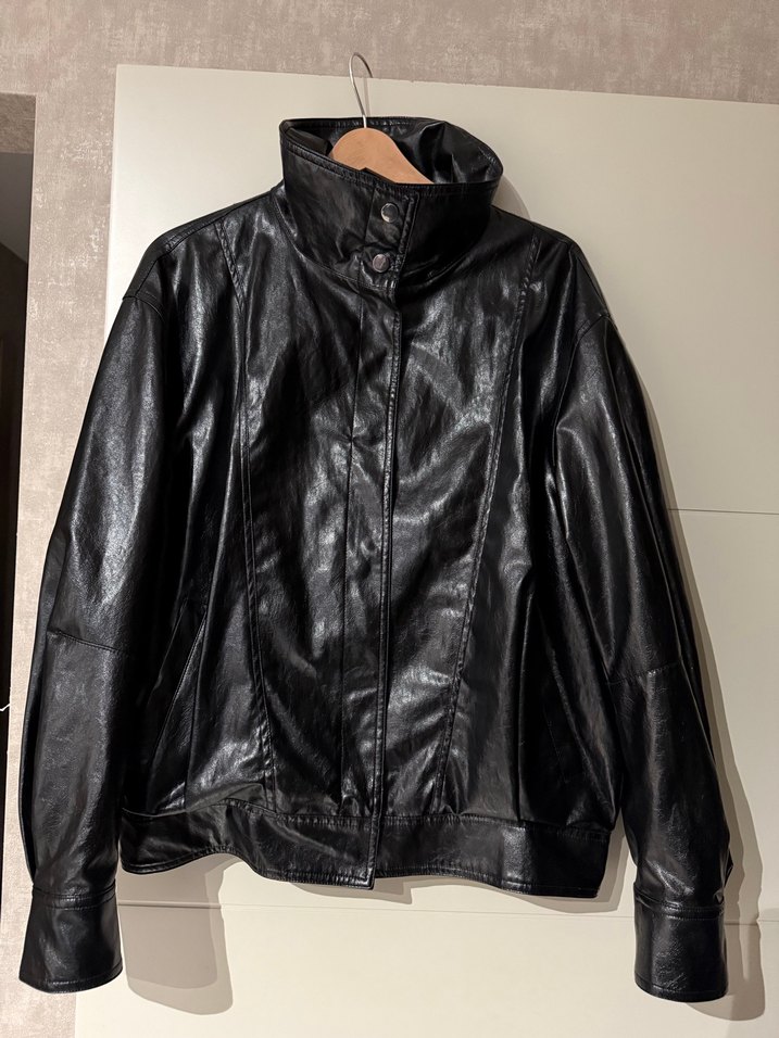 Zara Deri bomber Ceket, Yüksek Yakalı, Kemerli - Görsel 5