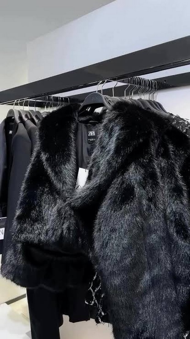 Zara siyah Kadın Kürk Ceket - Görsel 3