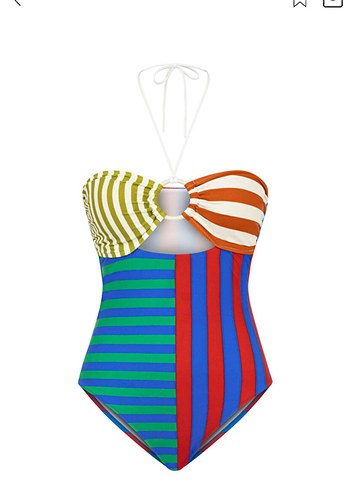 Çizgili ve Renkli Plaj Kimono ve mayo - Görsel 3