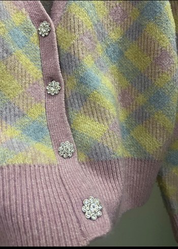 Zara Pembe Pastel taşlı Düğmeli V Yaka Triko Hırka - Görsel 6