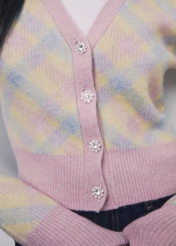 Zara Pembe Pastel taşlı Düğmeli V Yaka Triko Hırka - Ana görsel