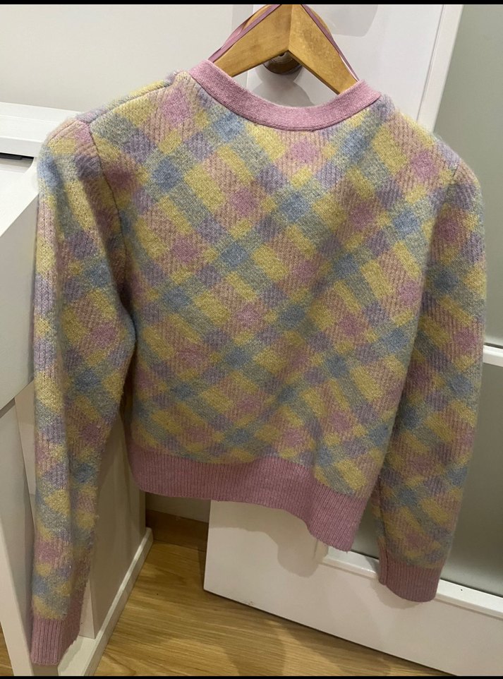 Zara Pembe Pastel taşlı Düğmeli V Yaka Triko Hırka - Görsel 5