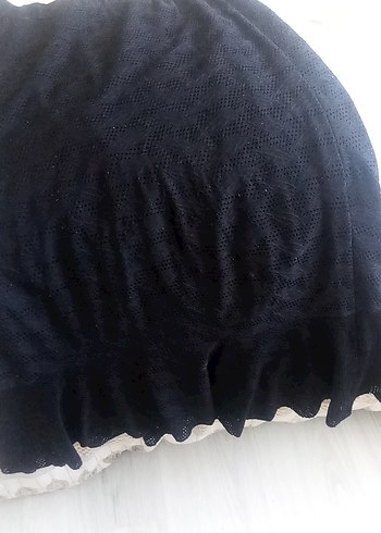 Siyah Fırfırlı Midi Hamile Keten Etek - Görsel 2