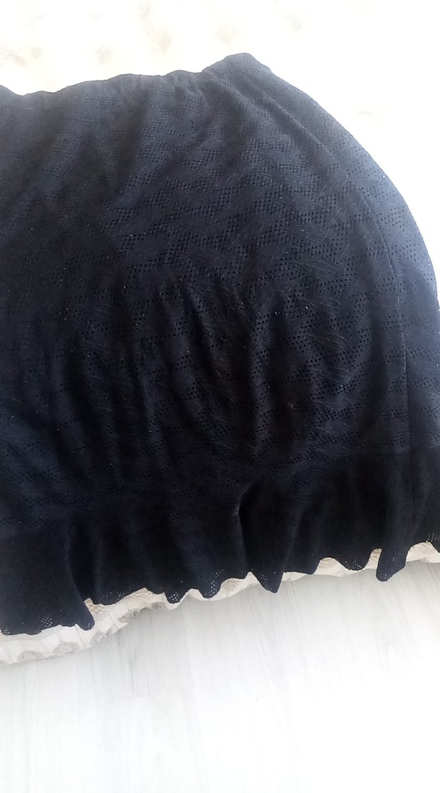 Siyah Fırfırlı Midi Hamile Keten Etek - Görsel 2