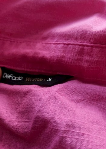 Düğmeli Pembe Keten Kadın Gömlek - Görsel 3