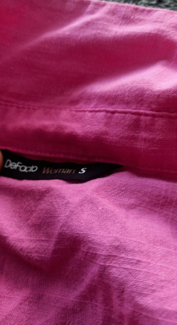 Düğmeli Pembe Keten Kadın Gömlek - Görsel 3