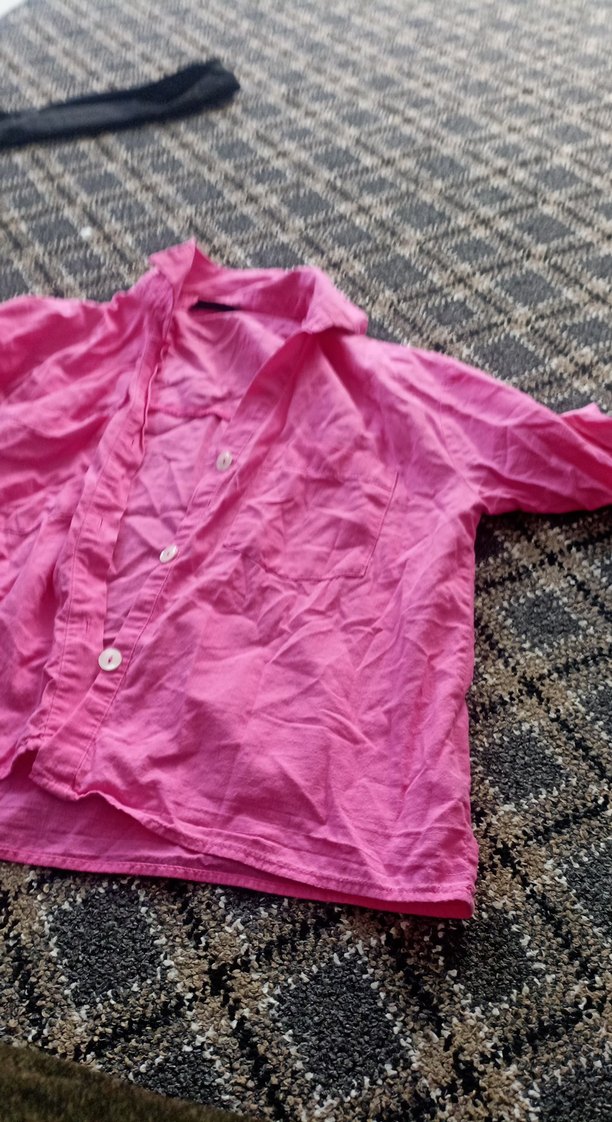 Düğmeli Pembe Keten Kadın Gömlek - Görsel 2