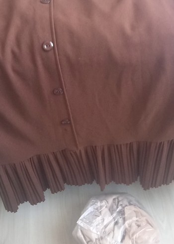 Düğmeli Kahverengi Midi Hamile Eteği - Görsel 4