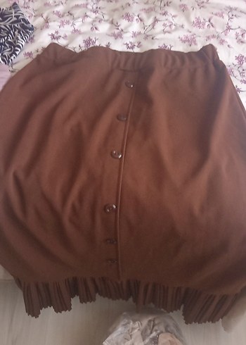 Düğmeli Kahverengi Midi Hamile Eteği - Görsel 2