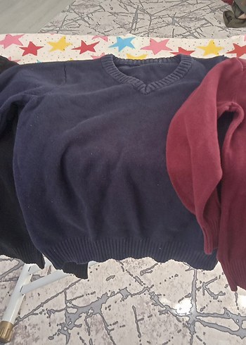 Bordo Pamuklu V Yaka Triko Kazak uc tene dir - Görsel 2