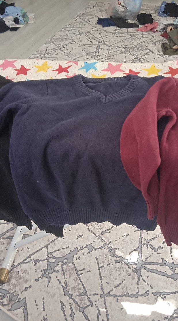 Bordo Pamuklu V Yaka Triko Kazak uc tene dir - Görsel 2