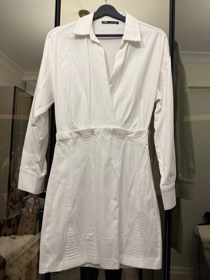 Zara Beyaz V Yaka Elbise - Görsel 2