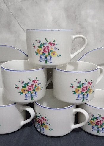 Pastel Çiçek Desenli  Porselen Fincan Seti - Görsel 2