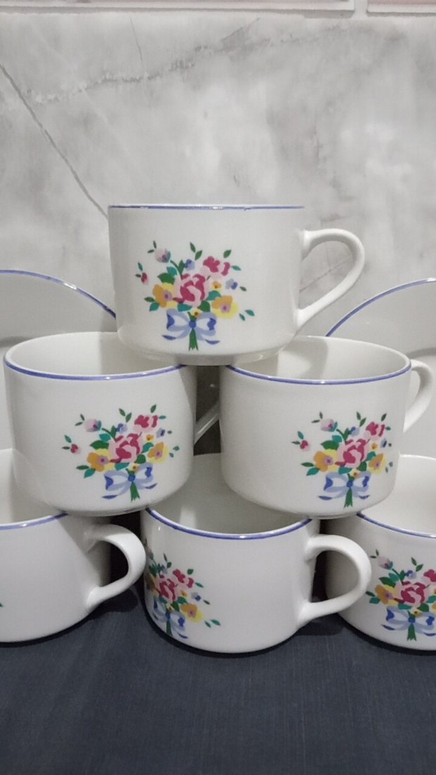 Pastel Çiçek Desenli  Porselen Fincan Seti - Görsel 2