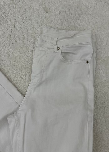 Topshop Kadın Beyaz Pamuklu Midi Kumaş Kot Pantolon