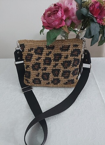 Hasir leopar desenli çapraz yazlık çanta 