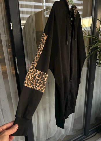 xl Beden siyah Renk Leopar Desenli Siyah Kapüşonlu Hamile Ceketi