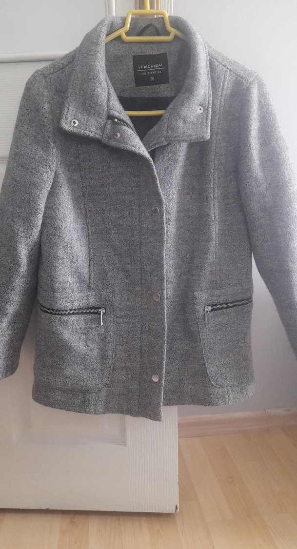 Gri Yün Düğmeli Midi  Kaban - Görsel 3