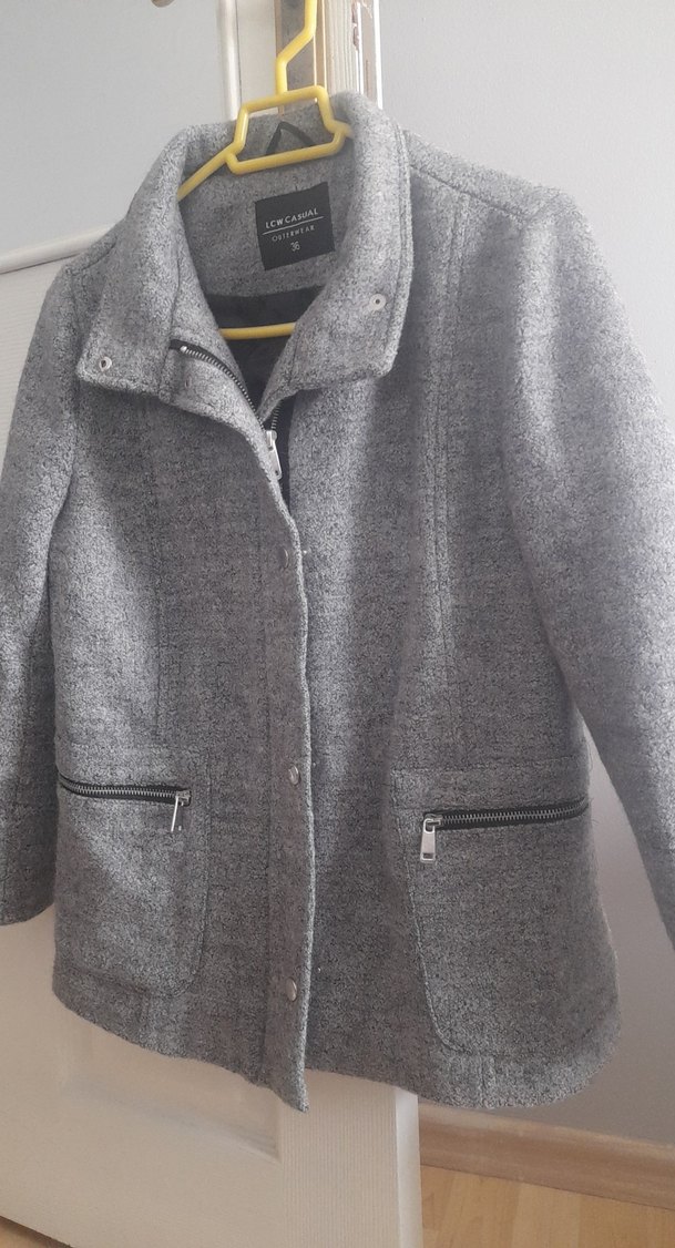 Gri Yün Düğmeli Midi  Kaban - Görsel 2