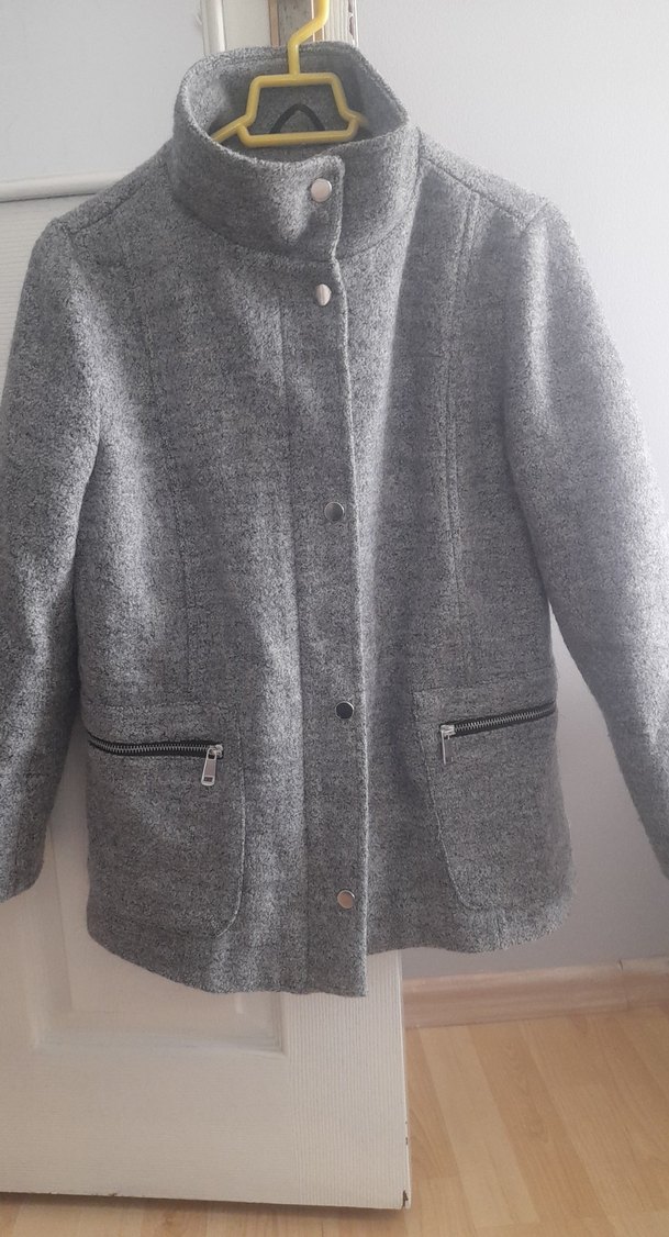 Gri Yün Düğmeli Midi  Kaban - Görsel 4