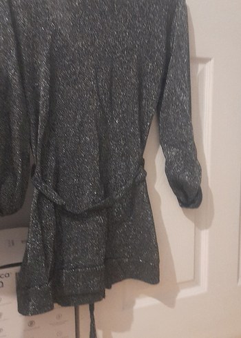 Düğmeli V Yaka sim Desenli Gri Midi hırka - Görsel 4