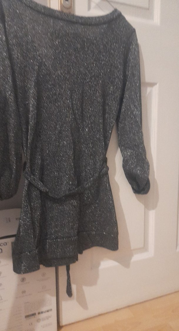 Düğmeli V Yaka sim Desenli Gri Midi hırka - Görsel 4