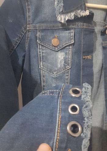 Düğmeli Koyu Mavi Kadın Denim Ceket - Görsel 5