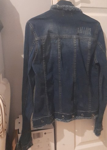 Düğmeli Koyu Mavi Kadın Denim Ceket - Görsel 4