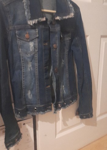 Düğmeli Koyu Mavi Kadın Denim Ceket - Görsel 3