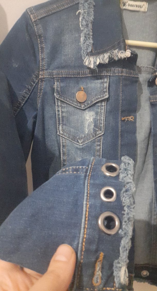 Düğmeli Koyu Mavi Kadın Denim Ceket - Görsel 5
