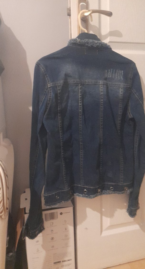 Düğmeli Koyu Mavi Kadın Denim Ceket - Görsel 4