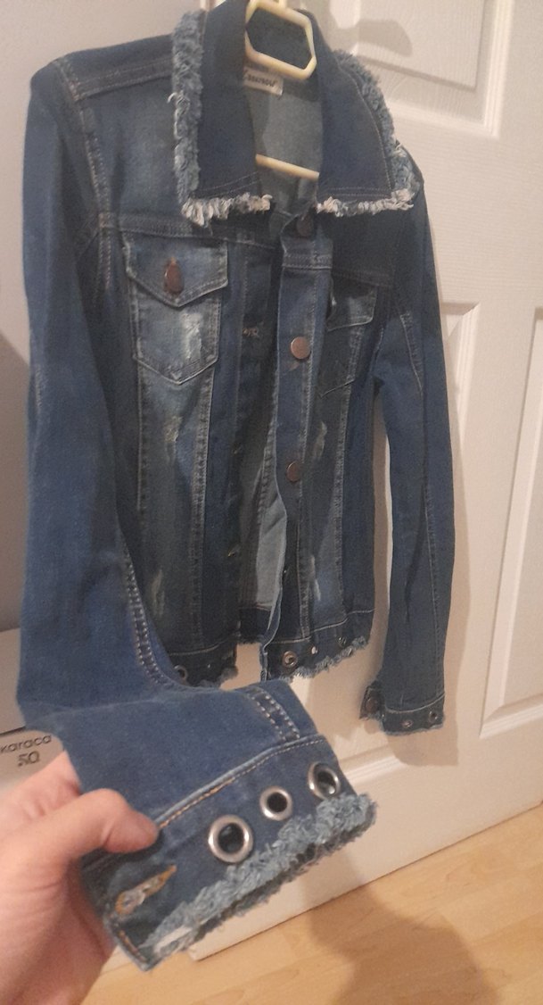 Düğmeli Koyu Mavi Kadın Denim Ceket - Görsel 2