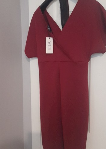 Bordo Kadın Uzun Kısa Kollu Elbise - Görsel 6